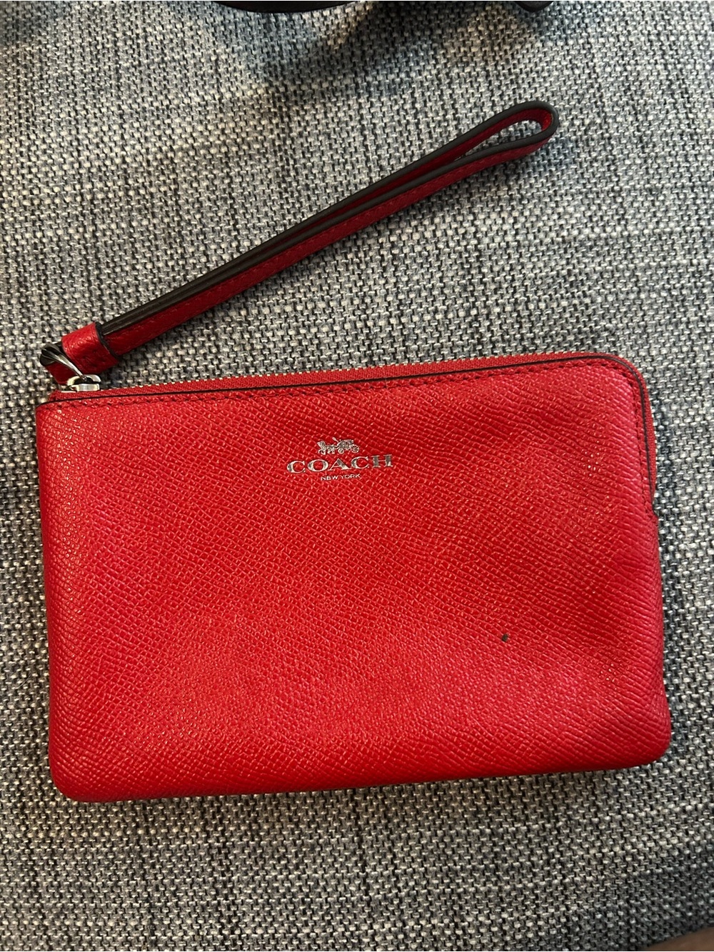 Coach Authentic Corner Red Leather Zip Wristlet with Logo